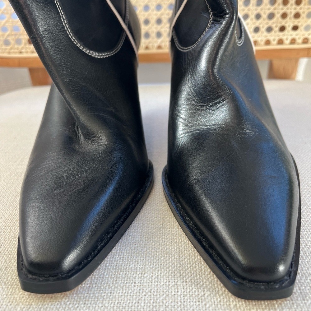 Zara Black Leather Western Boots Sculptural Wedge Heel Sz 7 SRPLS - Picture 8 of 11